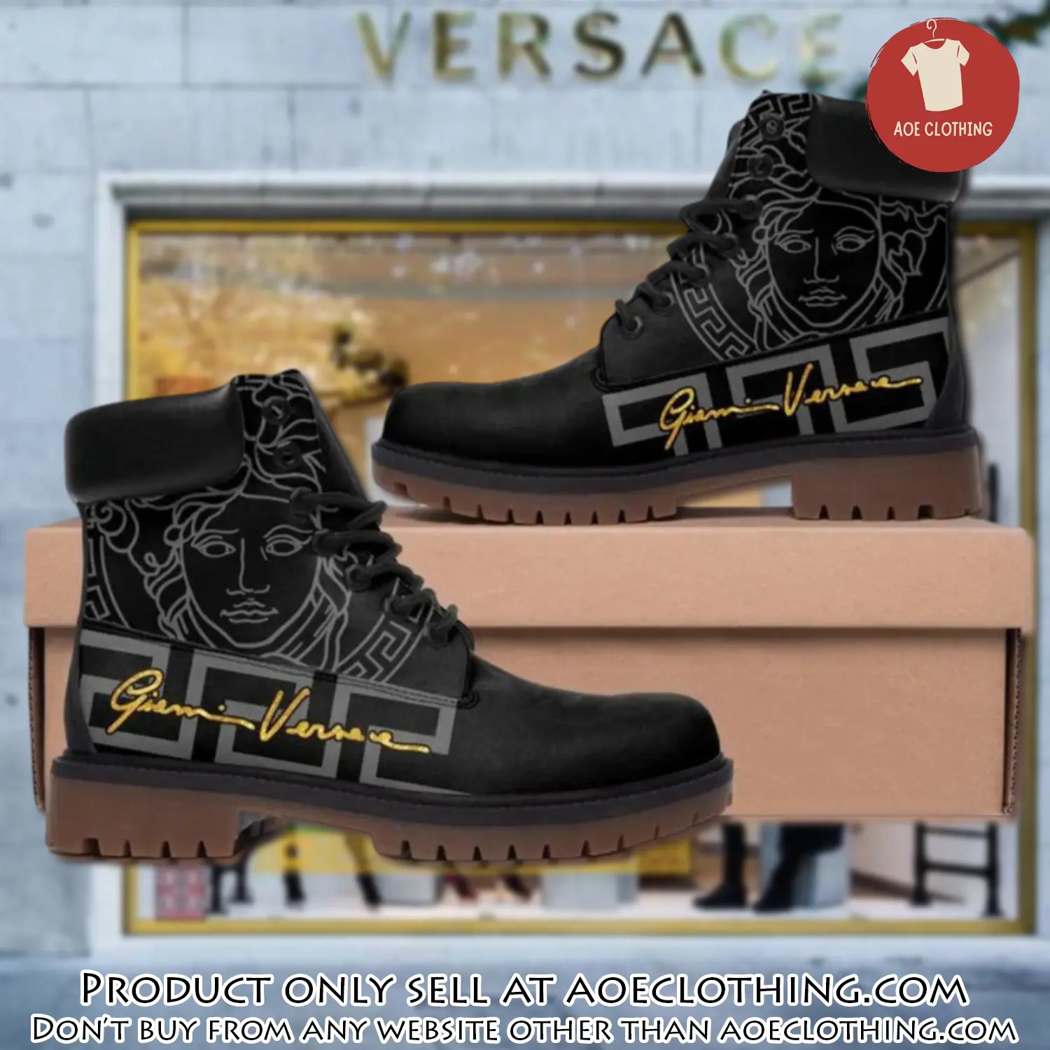 Gianni versace medusa pattern black luxury brand boots premium gifts for men women aoe0925489